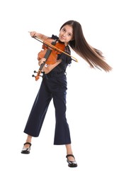 Photo of Preteen girl playing violin on white background