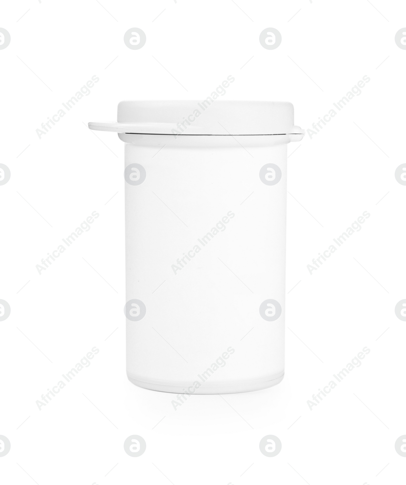 Photo of One closed plastic container on white background