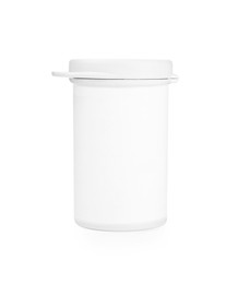 Photo of One closed plastic container on white background