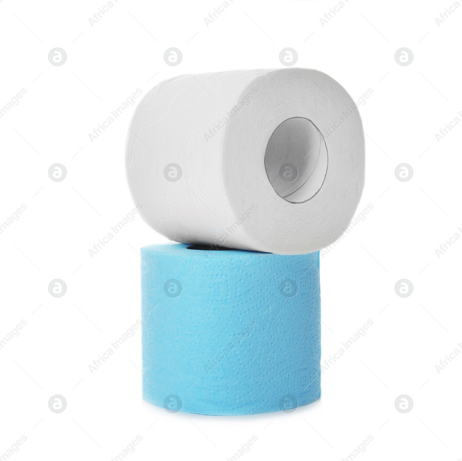 Photo of Rolls of toilet paper on white background