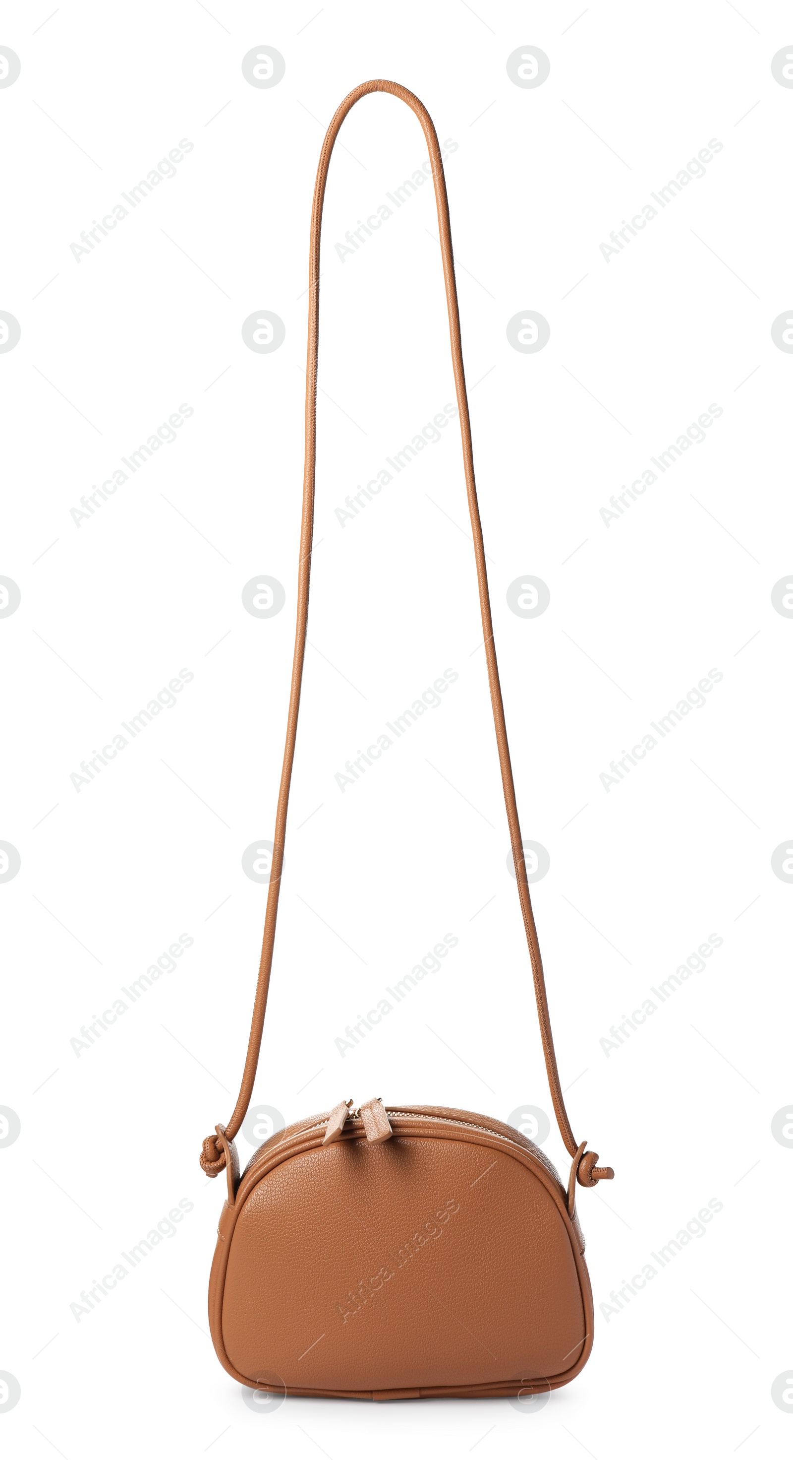 Photo of Stylish light brown leather handbag isolated on white