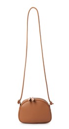 Stylish light brown leather handbag isolated on white