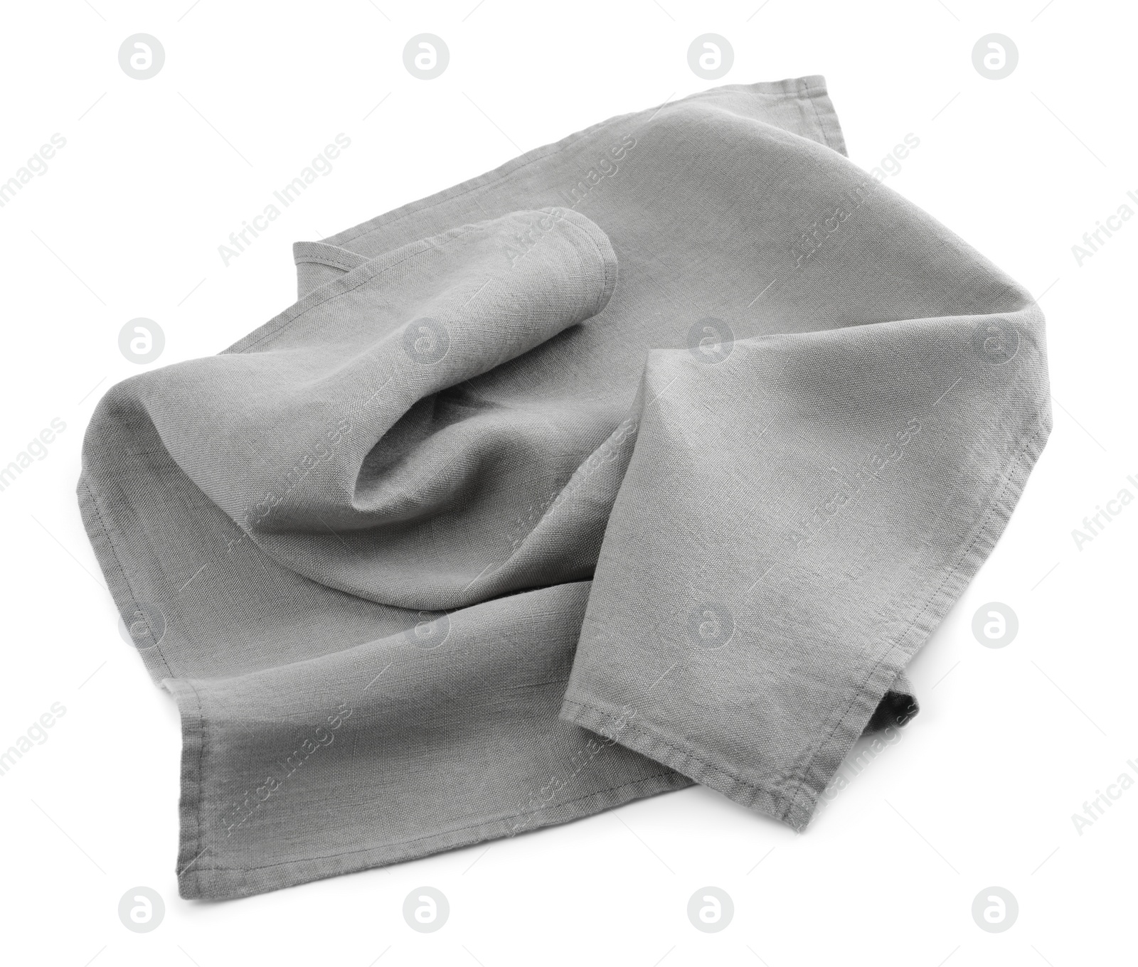 Photo of One grey kitchen napkin isolated on white, top view