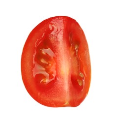 Photo of Piece of fresh ripe cherry tomato isolated on white