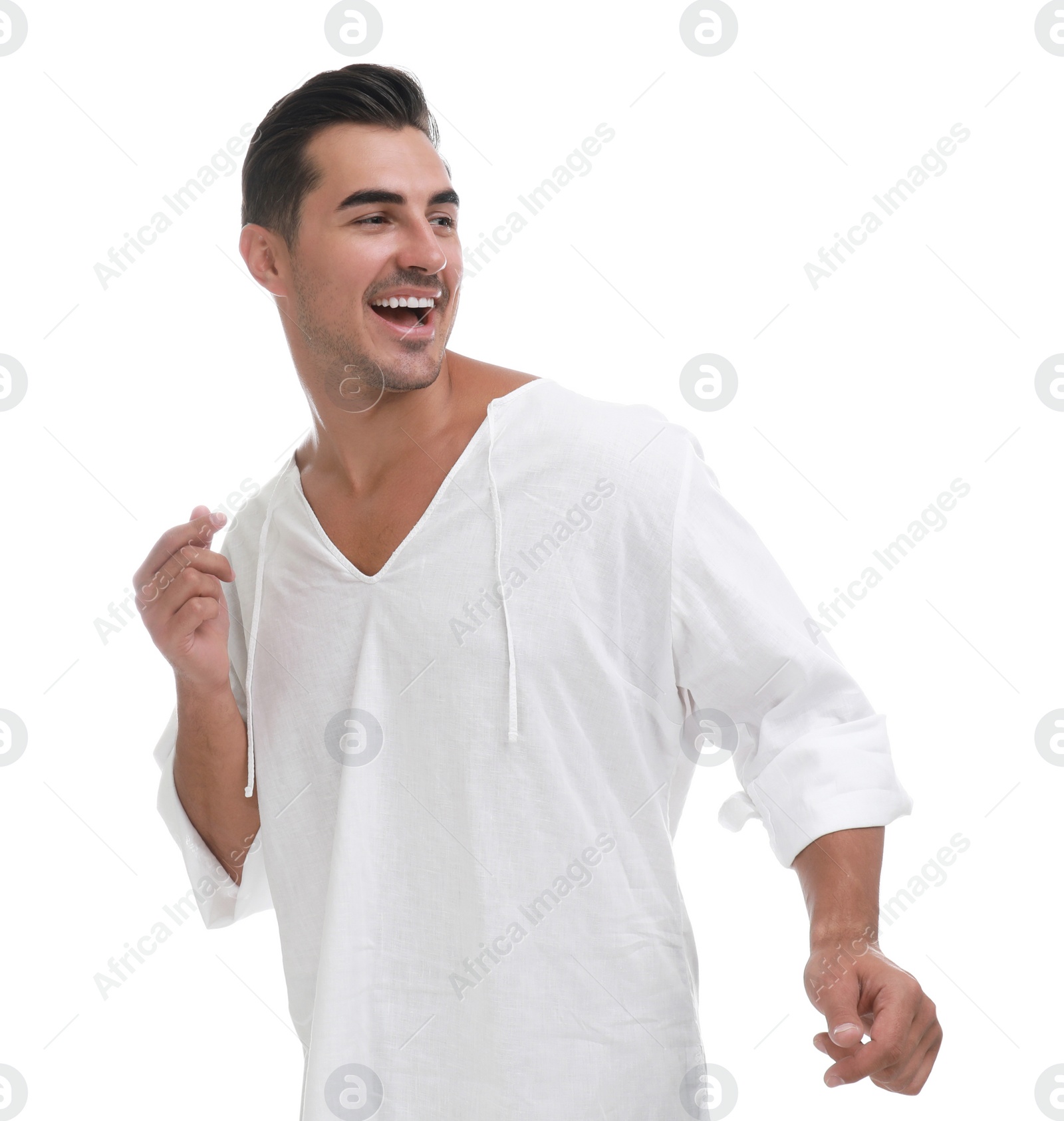 Photo of Portrait of handsome young man on white background