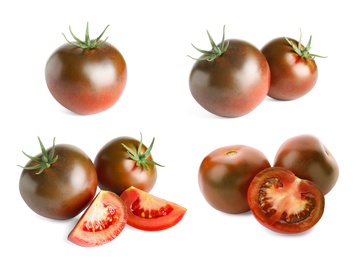 Image of Set of ripe tomatoes on white background