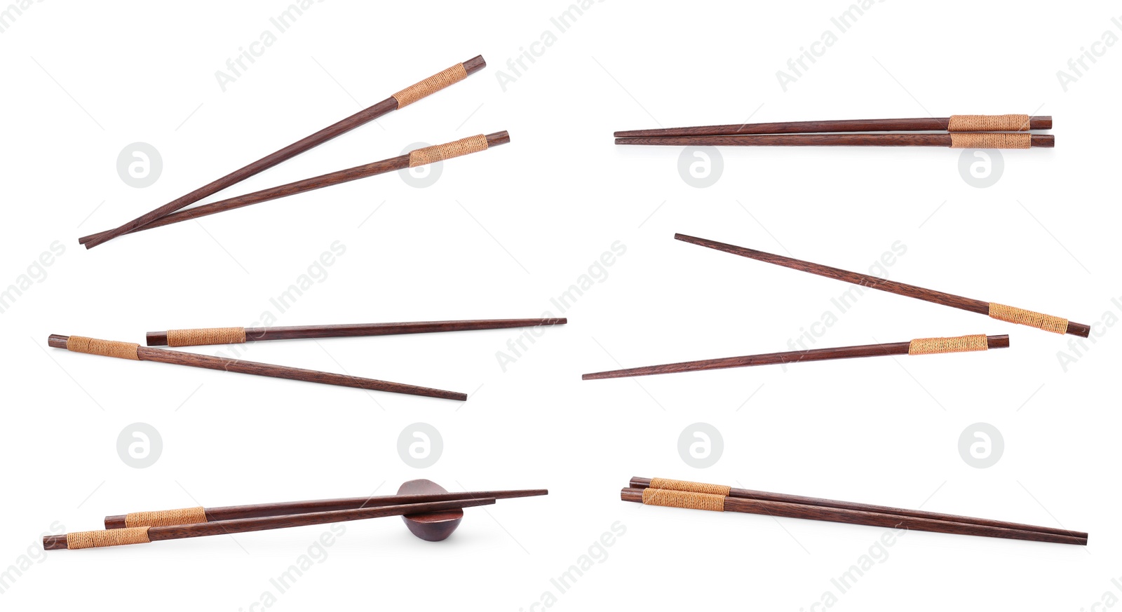 Image of Collage with wooden chopsticks isolated on white