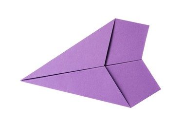 Handmade purple paper plane isolated on white