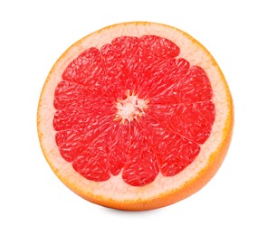 Photo of Halved ripe grapefruit isolated on white. Citrus fruit