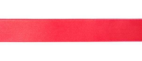 Simple red ribbon on white background, top view