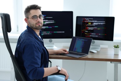 Young programmer working at desk in office