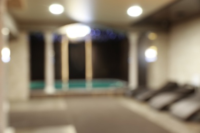 Photo of Blurred view of modern spa center hall interior
