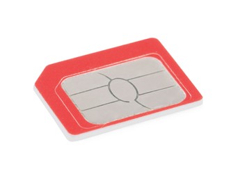 Photo of Modern red SIM card isolated on white