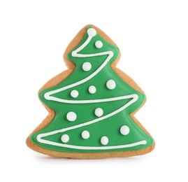 Tasty homemade Christmas cookie on white background