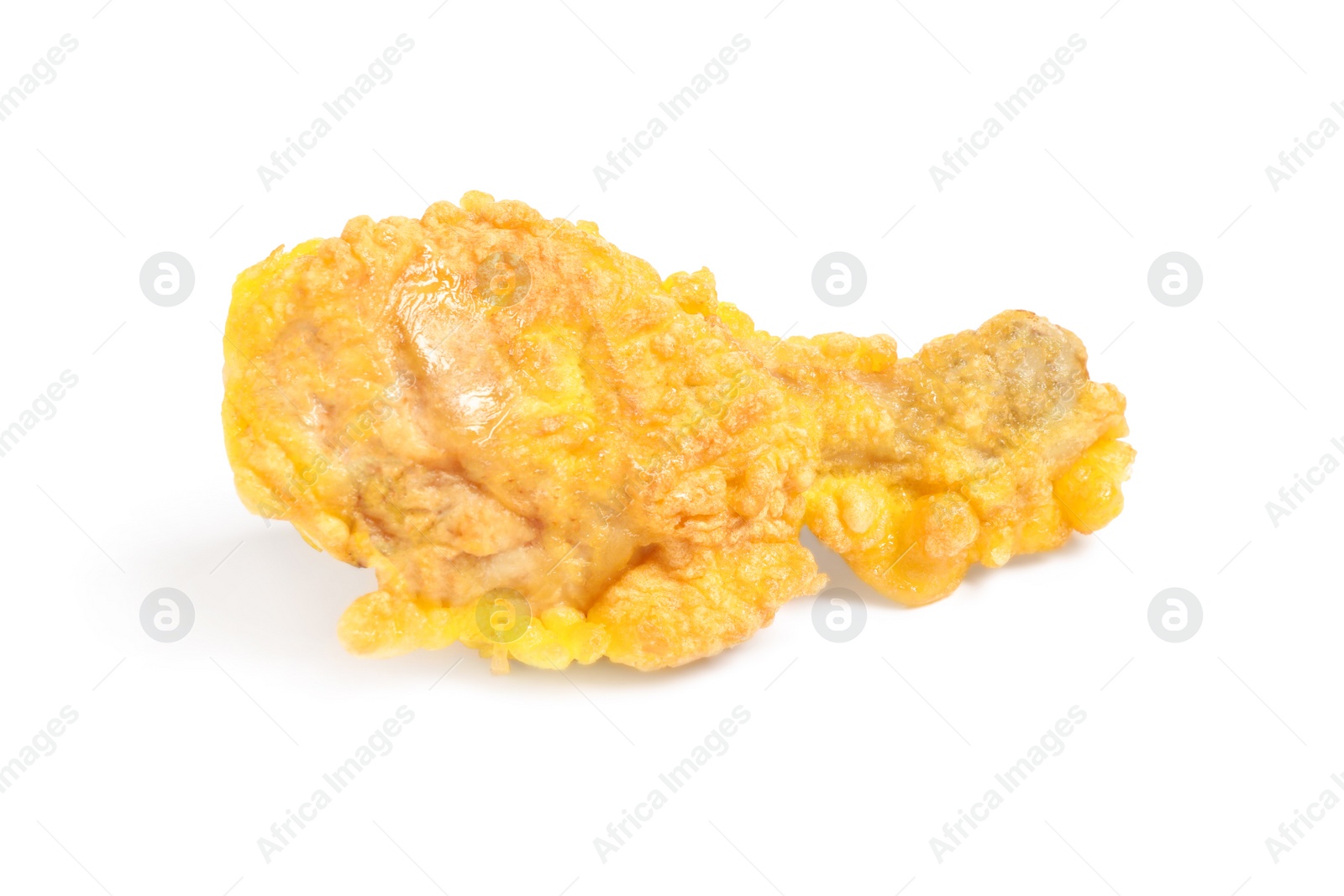 Photo of Tasty deep fried chicken drumstick isolated on white