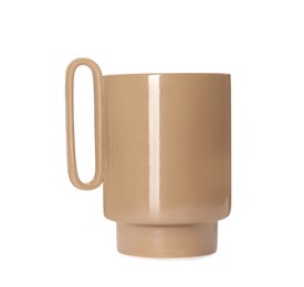 Photo of Stylish ceramic vase with handle isolated on white