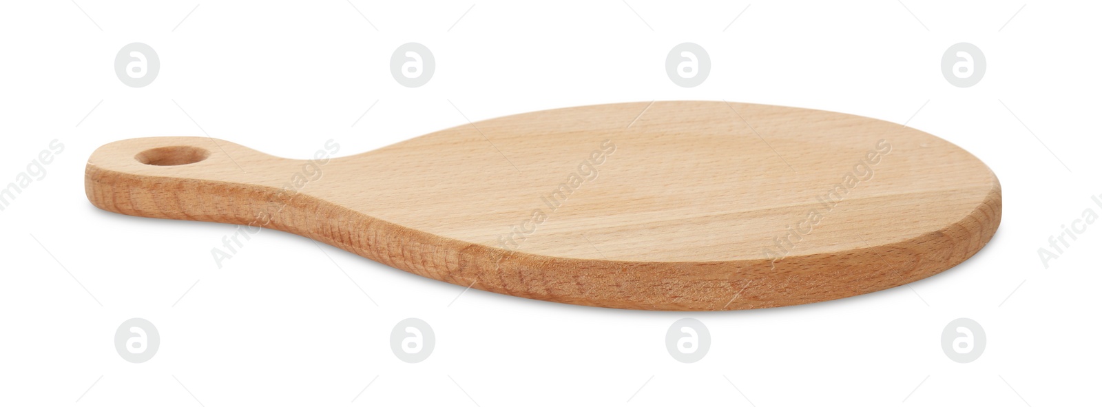 Photo of One wooden cutting board isolated on white