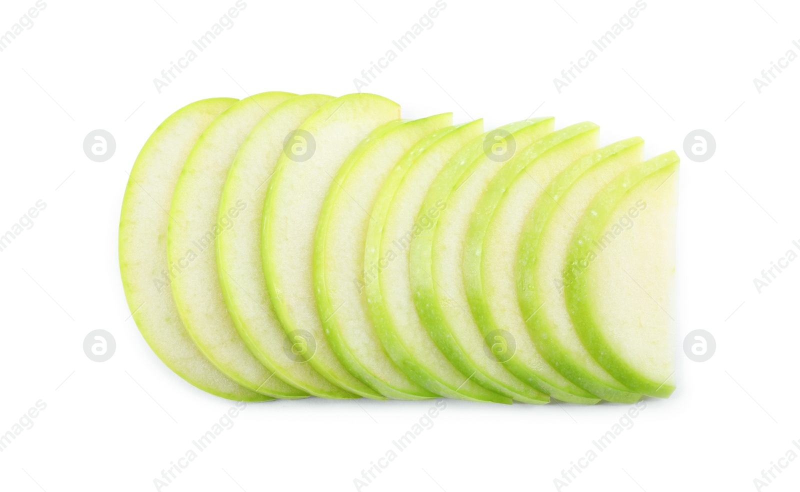 Photo of Slices of apple on white background, top view