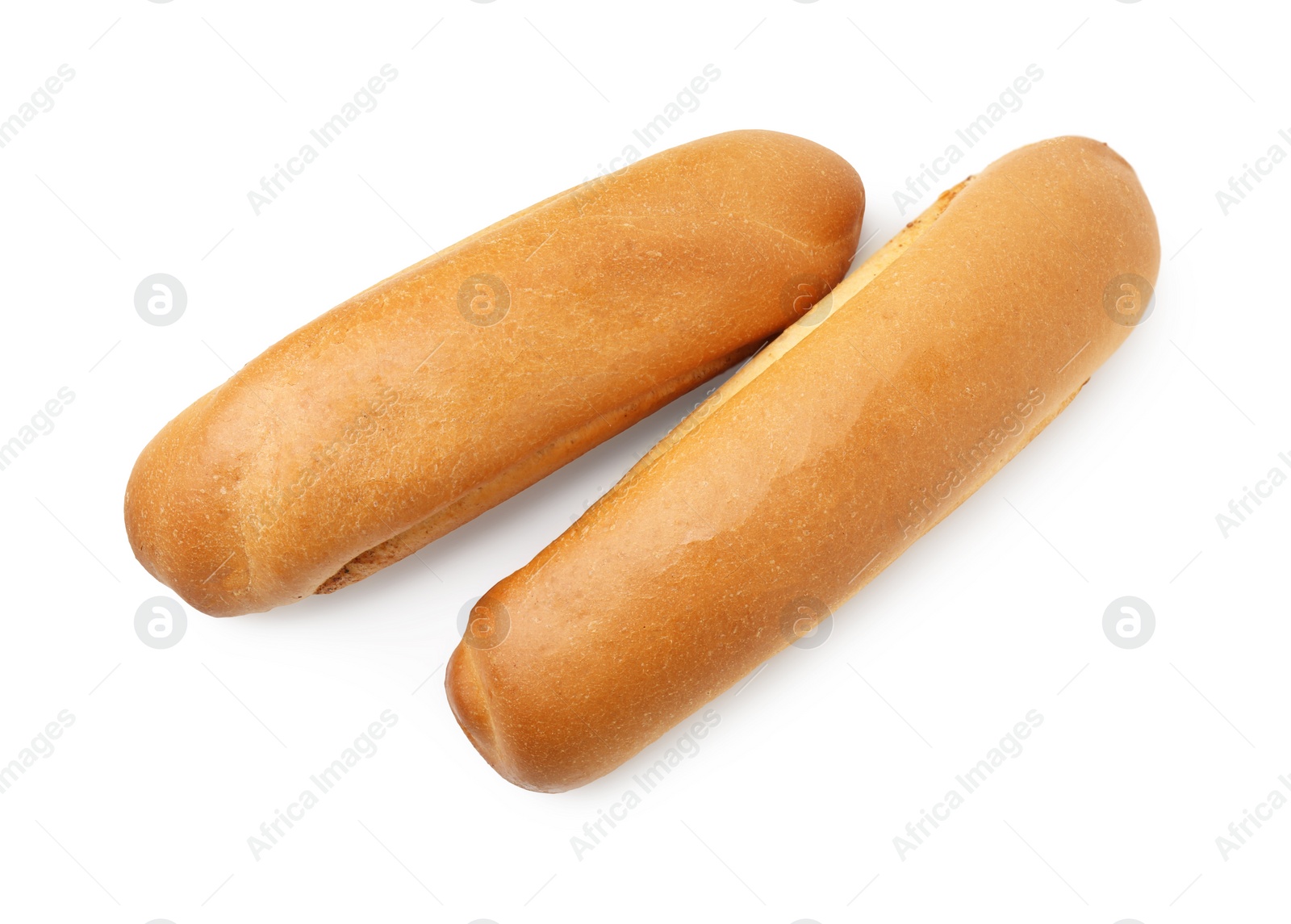 Photo of Fresh hot dog buns isolated on white, top view