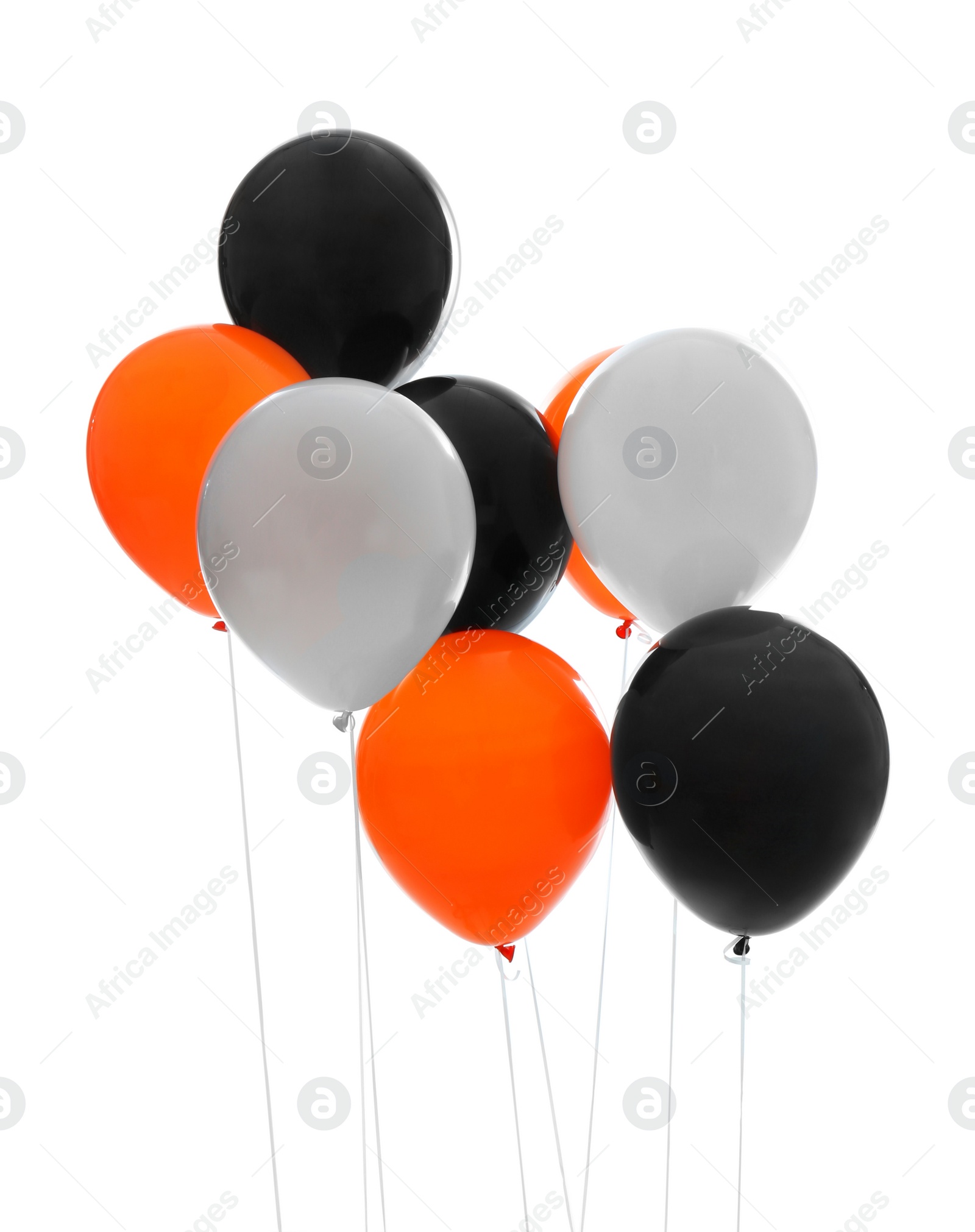 Photo of Colorful balloons on white background. Halloween party