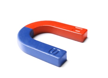 Red and blue horseshoe magnet on white background