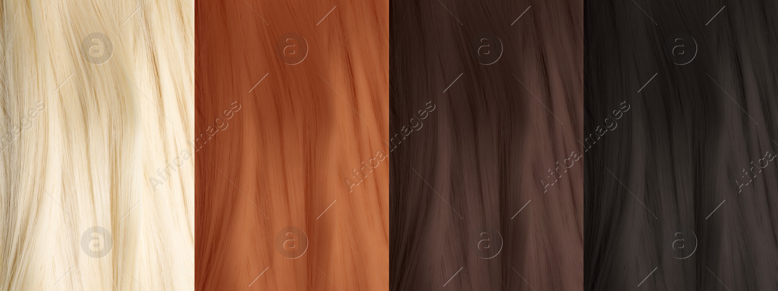 Image of Collage of color hair samples, closeup. Banner design