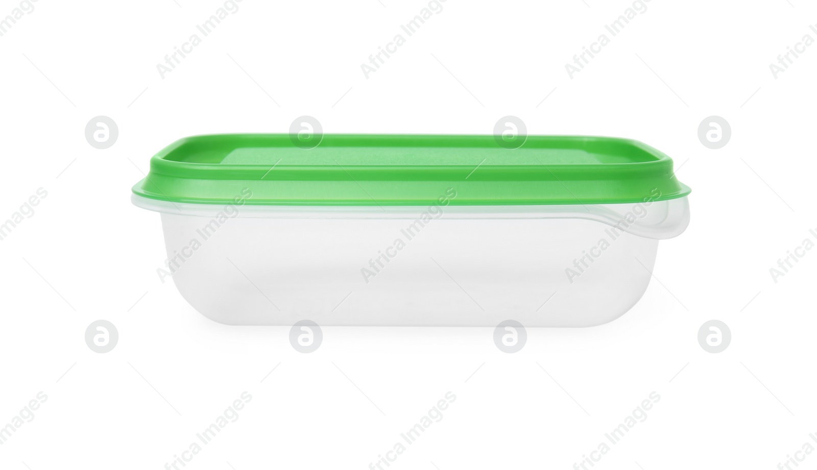 Photo of Empty plastic container on white background. Food storage