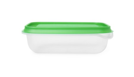 Photo of Empty plastic container on white background. Food storage