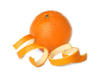 Orange fruit with peels on white background