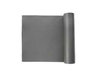 Photo of Grey yoga mat isolated on white, top view