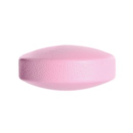 Photo of One pink pill on white background. Medicinal treatment