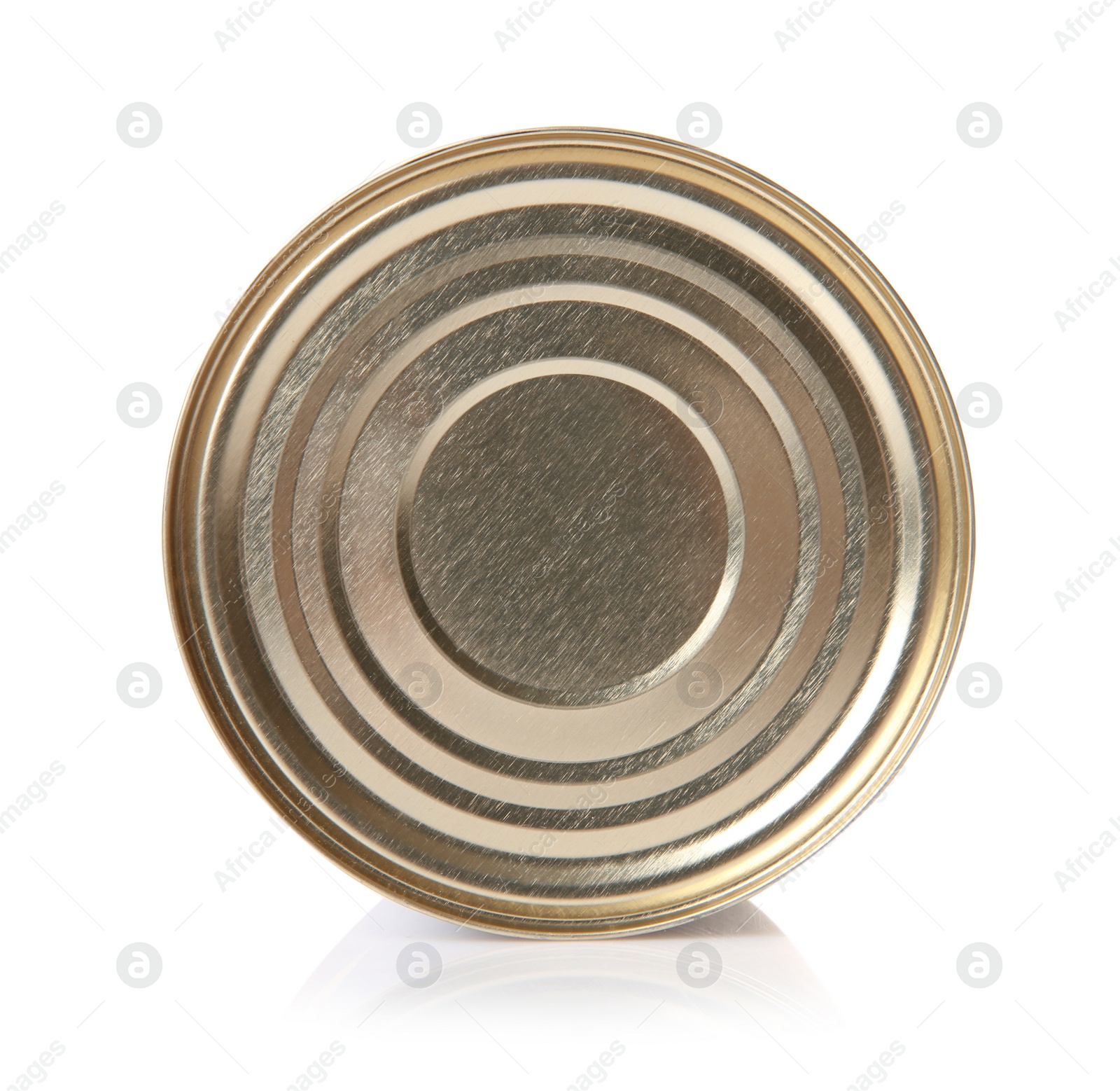 Photo of Closed tin can isolated on white, top view