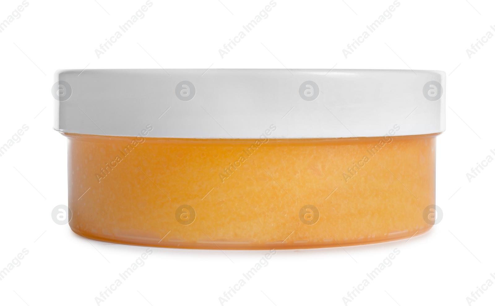 Photo of Container with natural scrub on white background