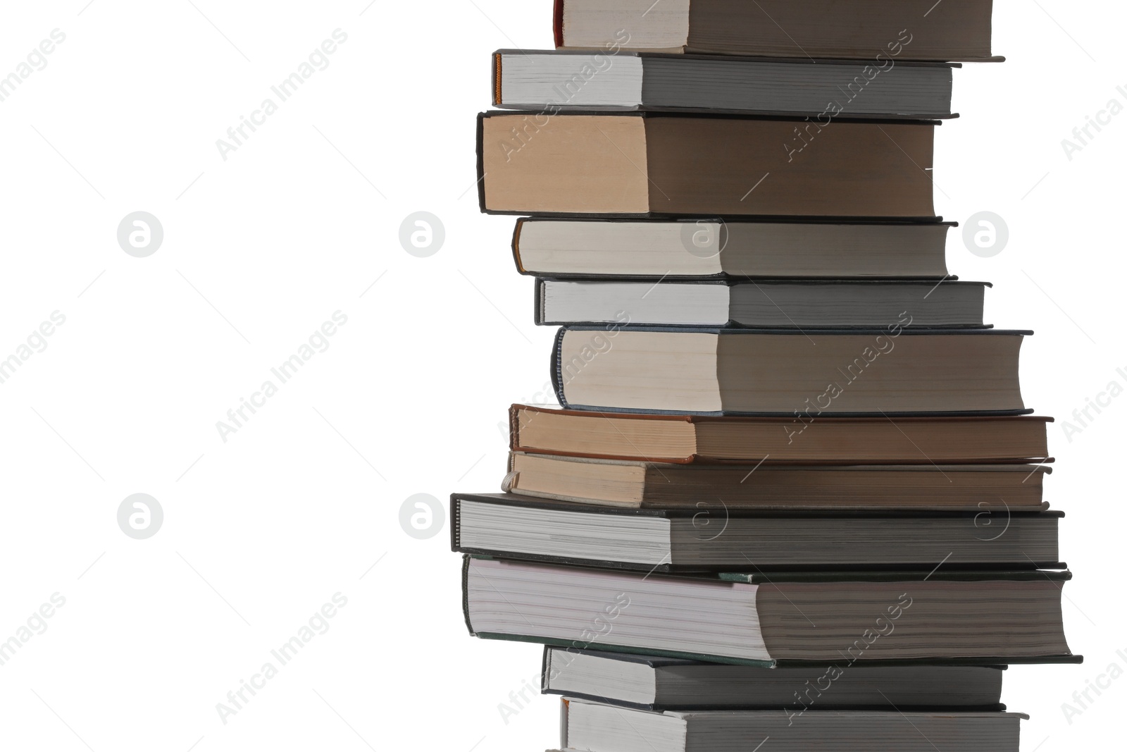 Photo of Stack of many different books isolated on white