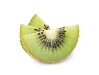 Slices of fresh kiwi on white background