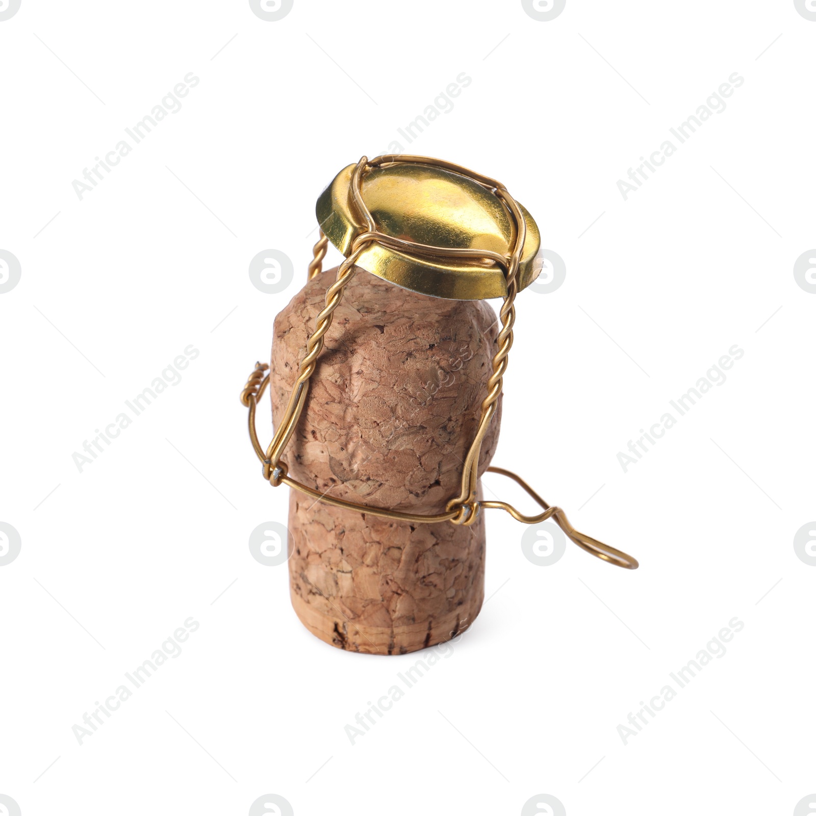 Photo of Cork of sparkling wine and muselet cap isolated on white