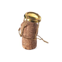 Photo of Cork of sparkling wine and muselet cap isolated on white