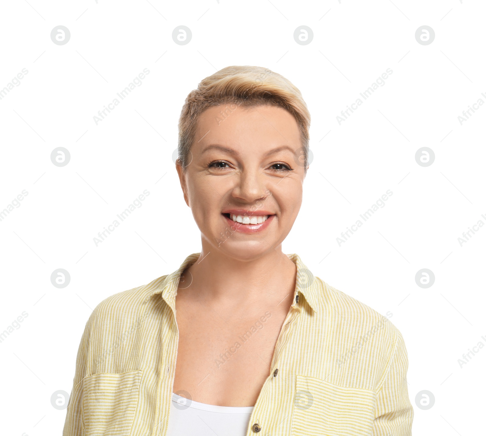 Photo of Mature woman with beautiful face on white background