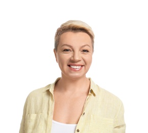 Photo of Mature woman with beautiful face on white background