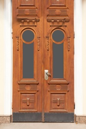 Big vintage wooden door of old building