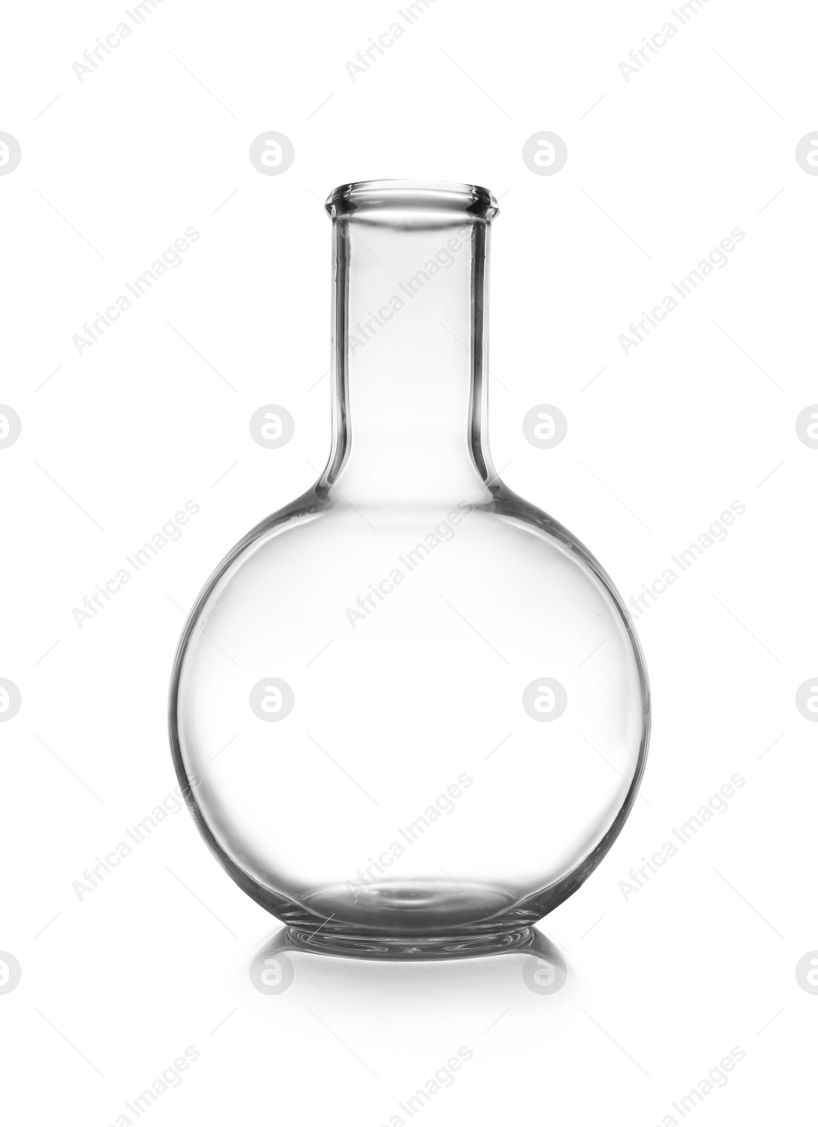 Photo of Empty Florence flask on table. Laboratory analysis