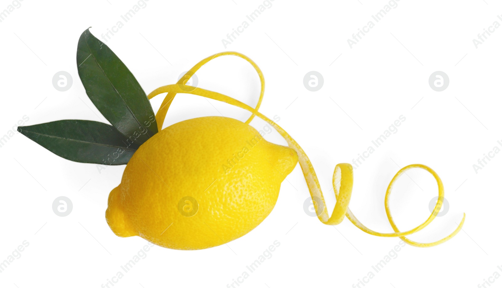 Photo of Fresh lemon and peel on white background, top view. Citrus zest