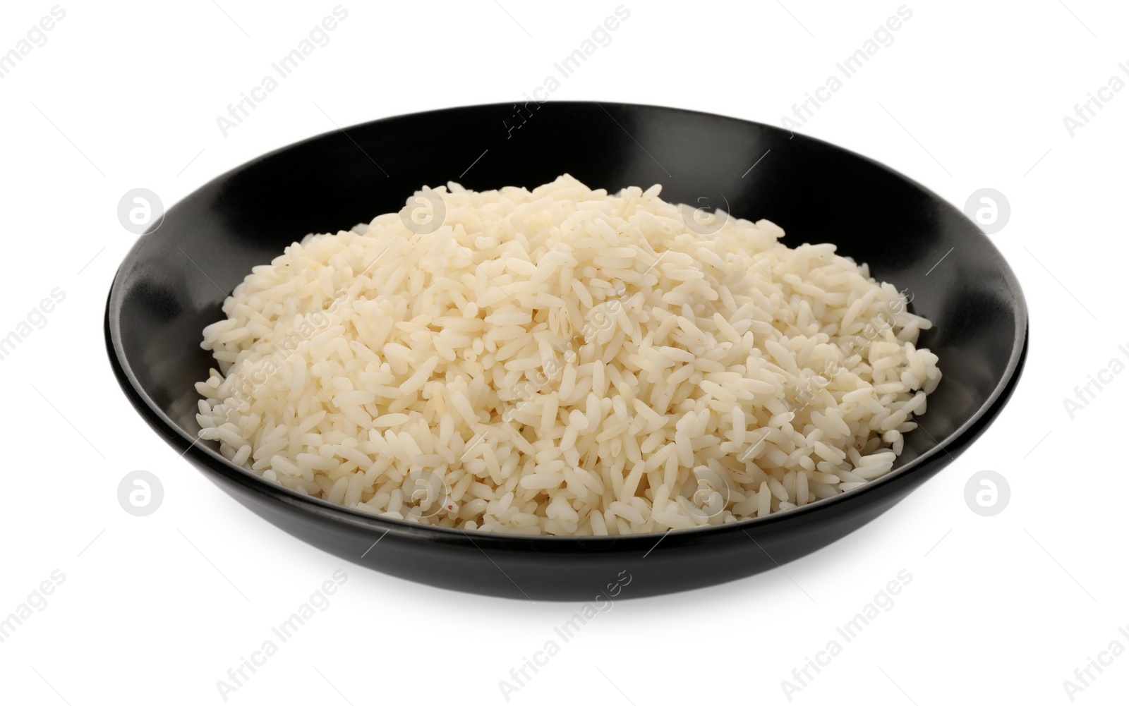 Photo of Plate with delicious rice isolated on white