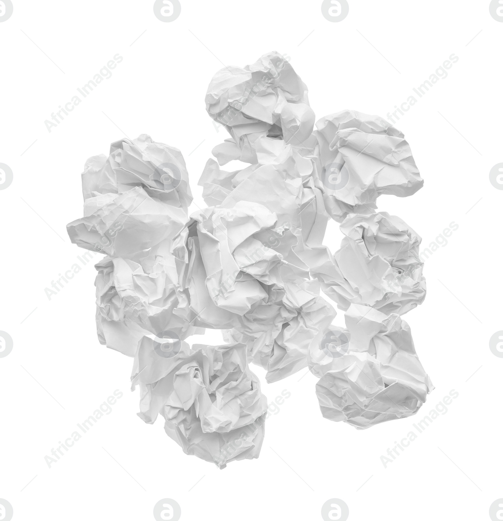 Photo of Crumpled sheets of paper on white background, top view