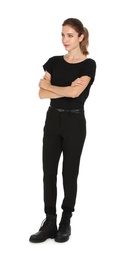 Photo of Female security guard in uniform on white background