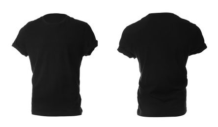 Image of Black t-shirts on white background. Space for design