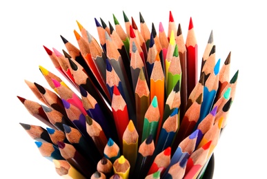 Photo of Bunch of color pencils on white background