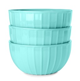 Elegant new turquoise bowls on white background