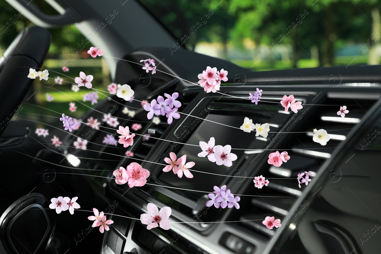 Image of Floral scent from ventilation in car. Air freshener