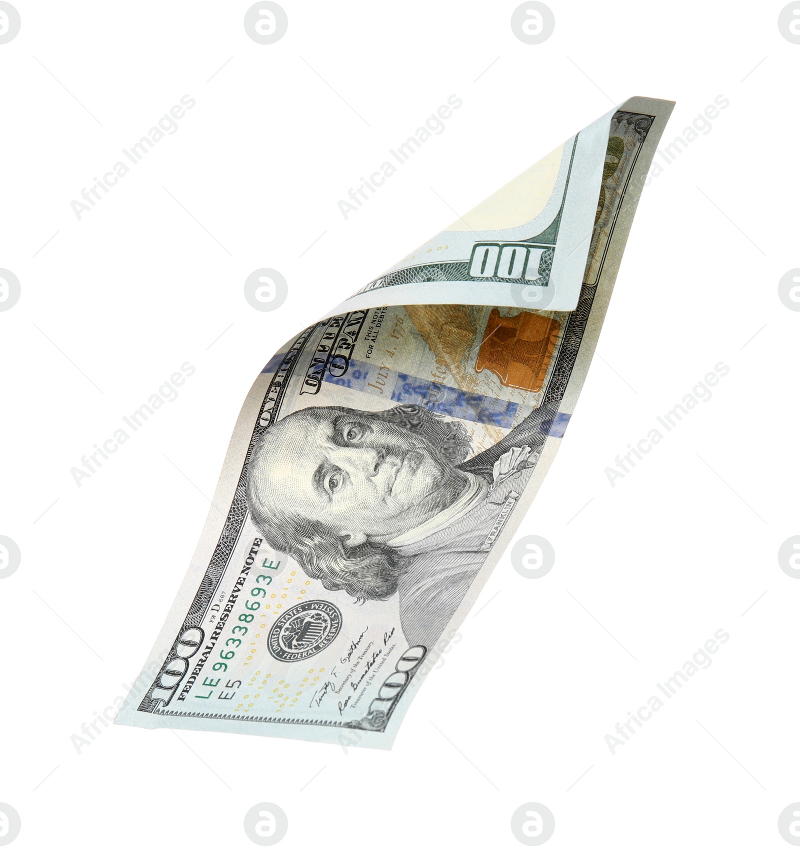 Photo of One hundred dollar banknote on white background. American national currency